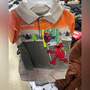 Sesame Street Orange and Gray Polo with Playful Graphic